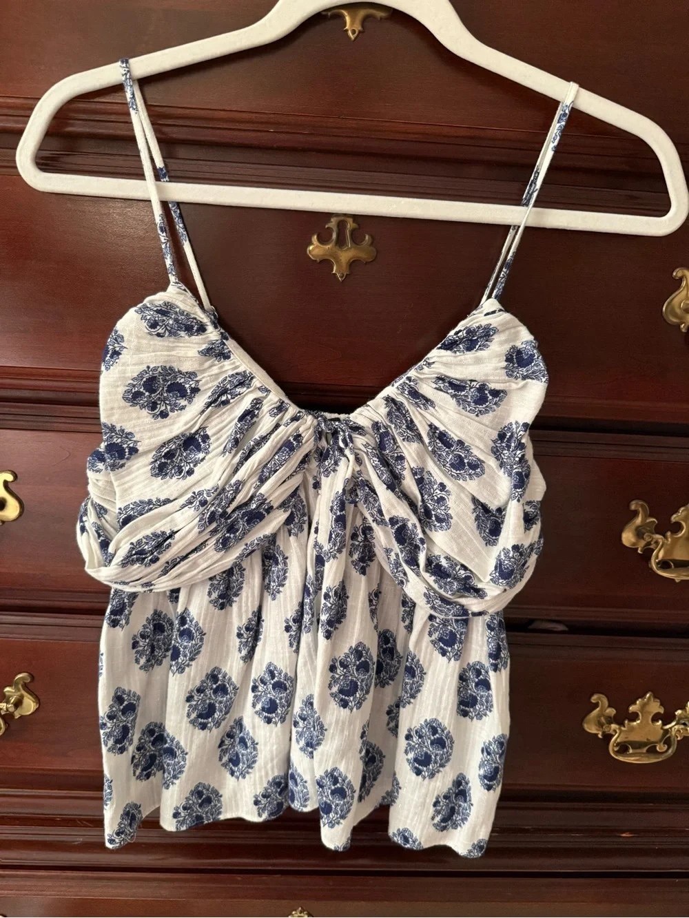 Blue and White Floral Spaghetti Strap Tank Top
